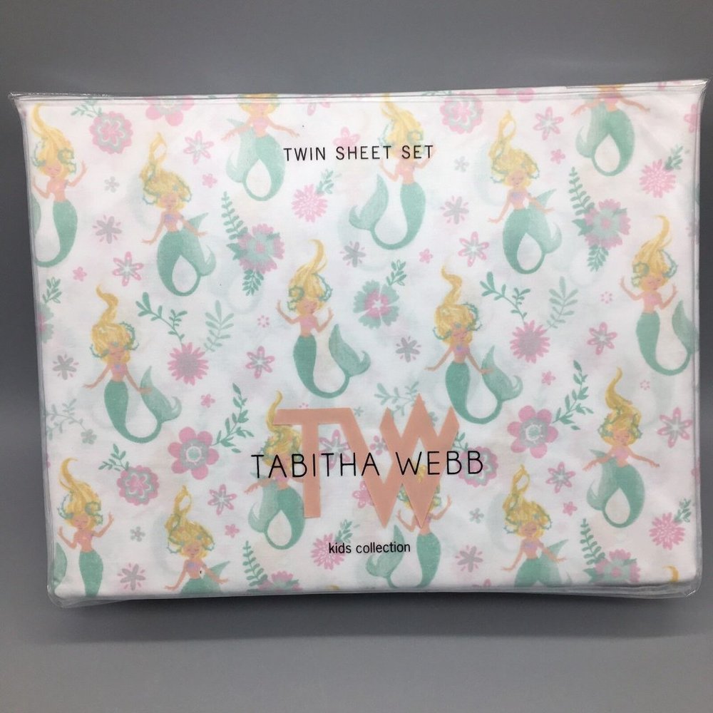 3pc Tabitha Webb Mermaid TWIN Sheet Set Floral Ocean Pink Mint Green Designer